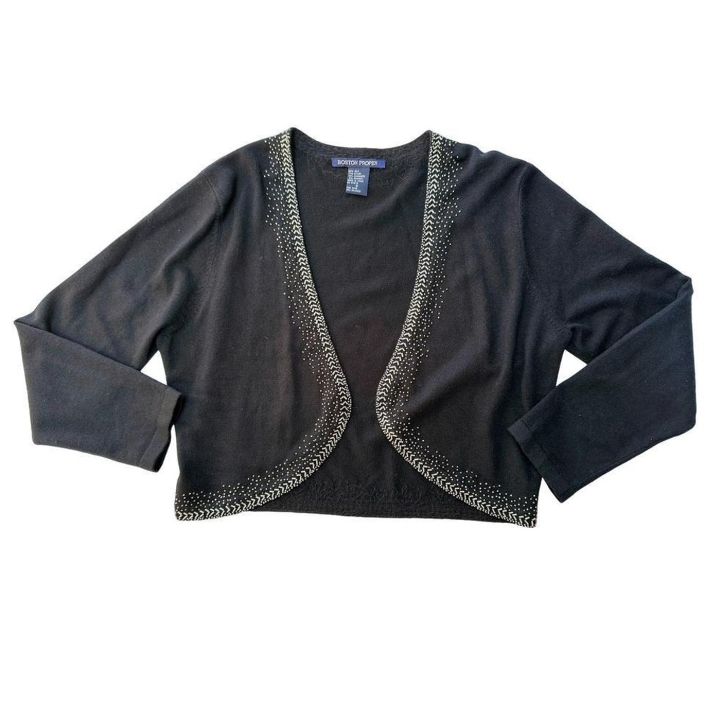 Quiet luxury Black Silk & Cashmere cardigan shrug XS-S Christmas NYE sequins Y2K